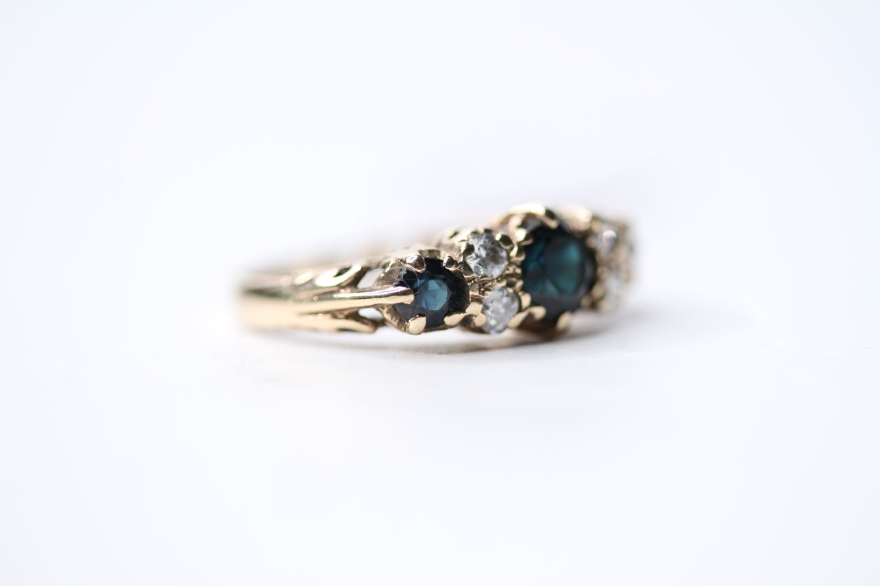 Sapphire & Diamond Ring, stamped 9ct yellow gold, size N. - Image 2 of 4