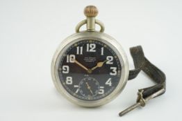 ANTIQUE OMEGA ROYAL FLYING CORPS WW1 POCKET WATCH, circular black dial with arabic numeral hour