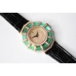 LADIES 18CT DIAMOND AND GREEN CRYSTAL CORUM PRINCESS LIMELIGHT, circular diamond dial, 26mm 18ct