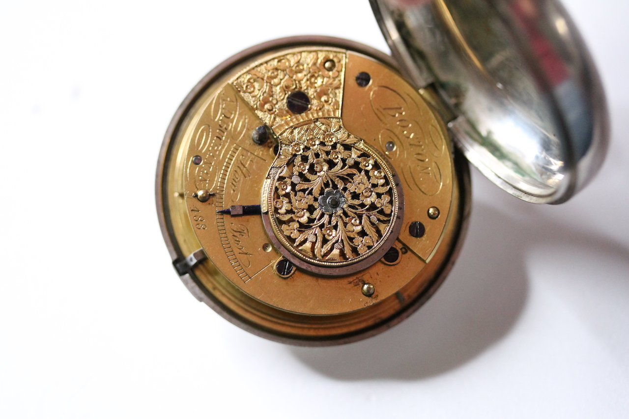 VERGE SILVER POCKET WATCH CIRCA 1840s, pear case, circular white dial with roman numeral hour - Image 4 of 4