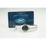 LADIES LONGINES DATE WRISTWATCH W/ GUARANTEE CARD, circular black dial with arabic numeral hour