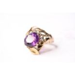Amethyst Art Nouveau Ring, stamped 9ct yellow gold, size N, 11.05g.