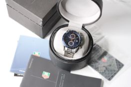 TAG HEUER CARRERA CHRONOGRAPH BOX AND PAPERS 2006, circular sunburst blue dial with baton hour