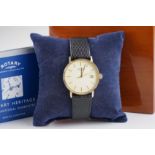 GENTLEMENS ROTARY 9CT GOLD WRISTWATCH W/ BOX, circular off white dial with stick hour markers and