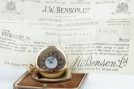VINTAGE J.W. BENSON 9CT GOLD HALF HUNTER POCKET WATCH W/ ORIGINAL BOX & WARRANTY CIRCA 1940,