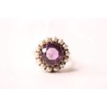 Amethyst & Pearl Ring, 9ct yellow gold, size O, 6.6g.
