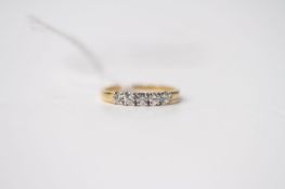 5 Stone Diamond Ring, stamped 18ct yellow gold, size I1/2, 1.5g.