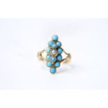 Pearl & Turquoise Marquise Ring, size M, 2g.