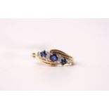 Sapphire & Diamond Twist Ring, 14ct yellow gold, size L, 3.3g.