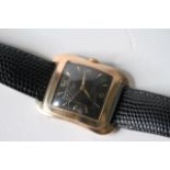 OVERSIZED 1950S VALORY, domed cushion black dial with engine turned detail, gilt Arabic and dagger