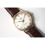 VINTAGE 9CT LONGINES FLAGSHIP AUTOMATIC REFERENCE 3403, circular silver dial with baton and arabic