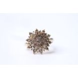 Cinnamon Diamond Cluster Ring, stamped 9ct yellow gold, size P, diamond total 1.95ct, 6.4g.