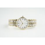 GENTLEMENS GENEVE QUARTZ 14CT GOLD WRISTWATCH, circular white dial with roman numeral hour markers