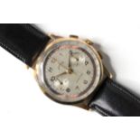 VINTAGE 18CT TELDA CHRONOGRAPH CIRCA 1950s, circular silver dial with bronze outer minutes track,