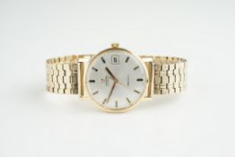 GENTLEMENS OMEGA GENEVE 9CT GOLD WRISTWATCH, circular silver dial with block hour markers and hands,