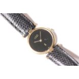 MUST DE CARTIER QUARTZ WRIST WATCH, circular black dial, 24mm 925 silver gold plated case, black