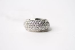 Diamond Bombe Ring, stamped 900 platinum, diamond total 1.02ct, size O, 12.1g.