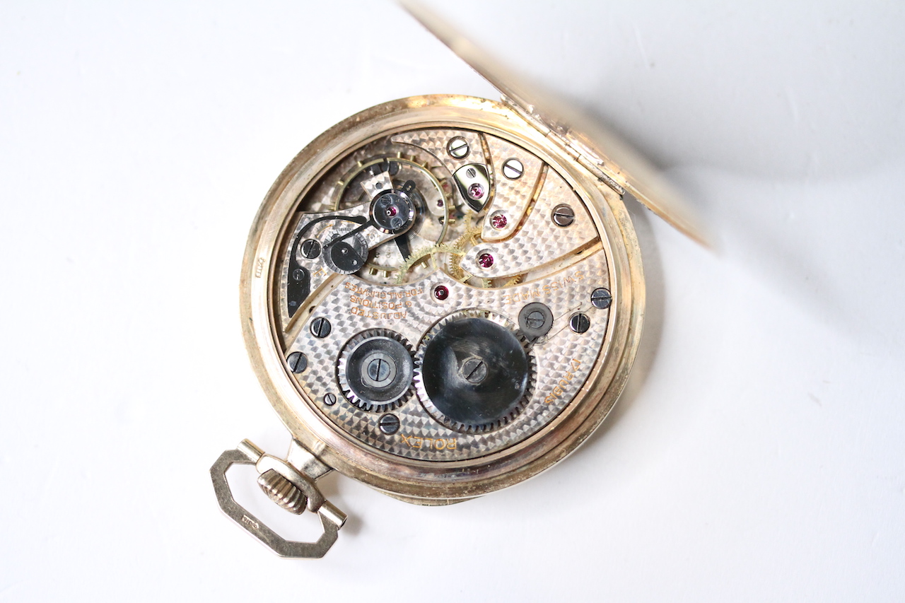 RARE 9CT C.BUCHERER'S ROLEX POCKET WATCH WITH BOX, circular silver dial with Art Deco arabic numeral - Image 5 of 5