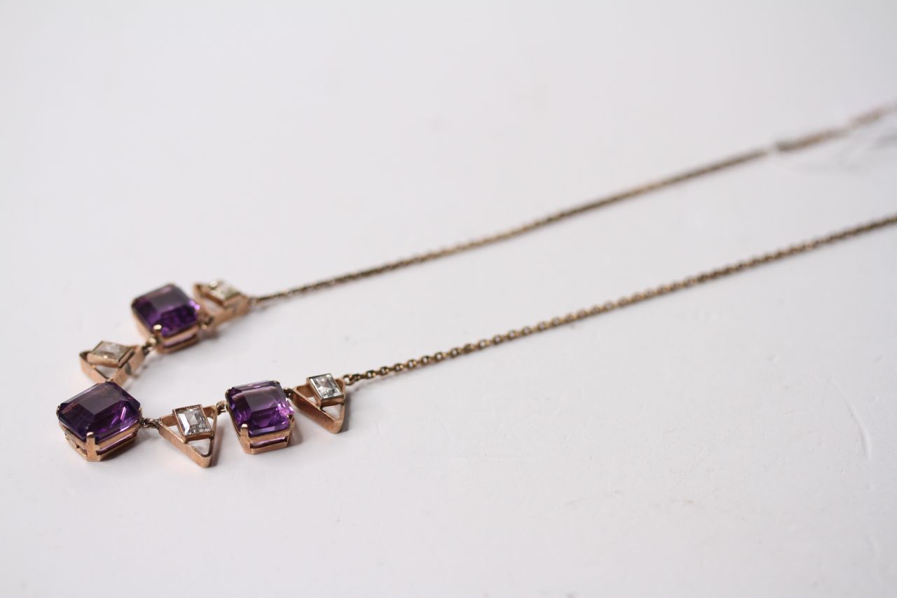 Amethyst & Paste Stone Deco Necklace, approximately 40cm. - Image 3 of 3