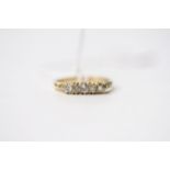 5 Stone Diamond Ring, stamped 18ct yellow gold, AJW, size Q1/2, 3.4g.