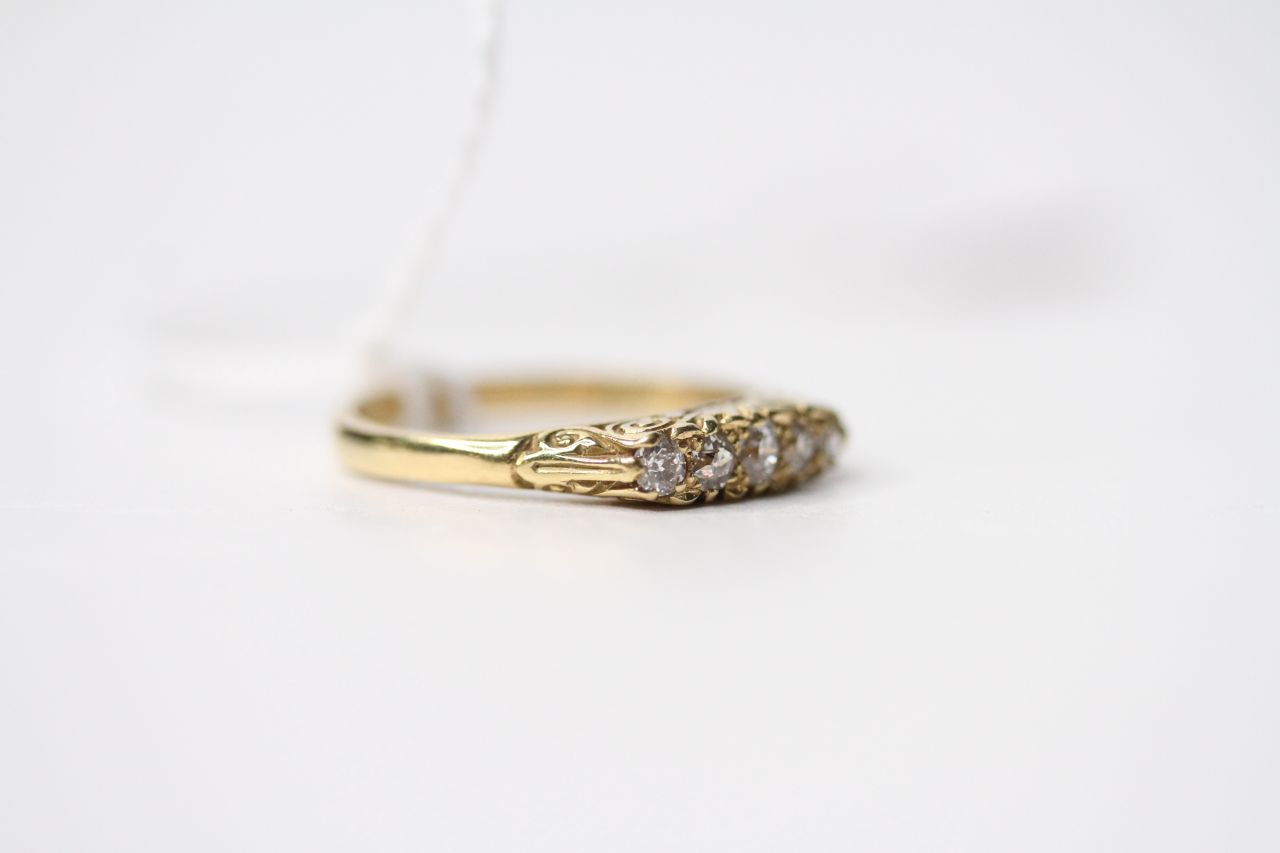 5 Stone Diamond Ring, stamped 18ct yellow gold, AJW, size Q1/2, 3.4g. - Image 2 of 3