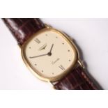 LONGINES QUARTZ WRISTWATCH, oval shaped cream dial with dot and roman numeral hour markers, 29mm