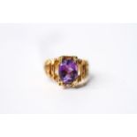 Retro Style Amethyst Ring, set with an oval cut amethyst, 14ct gold, size M1/2.