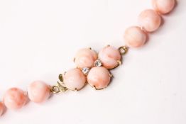 Coral Bead Necklace, diamond set clasp, approximate length 71cm.