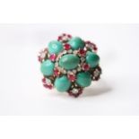 Turquoise, Ruby & Diamond Ring, size M, 12.5g.