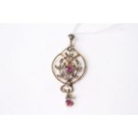 Garnet & Pearl Pendant, approximately 45 x 19mm, 2g.