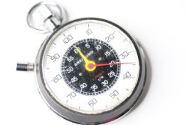 VINTAGE BREITLING STOPWATCH, circular black and white dial, arabic numerals, red seconds hand,