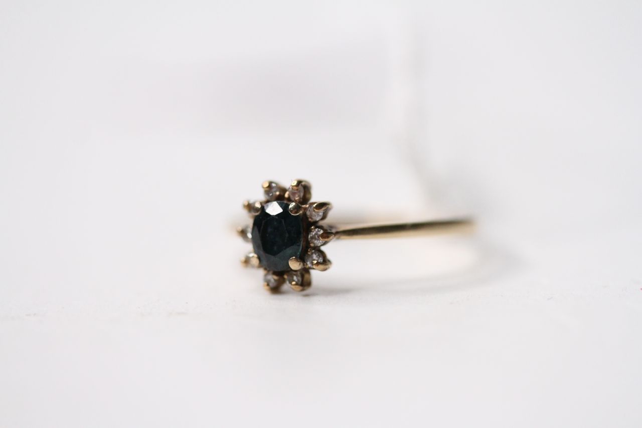 Sapphire & Diamond Ring, stamped 14ct yellow gold, size O, 1.6g. - Image 3 of 4