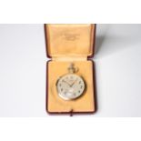 RARE 9CT C.BUCHERER'S ROLEX POCKET WATCH WITH BOX, circular silver dial with Art Deco arabic numeral