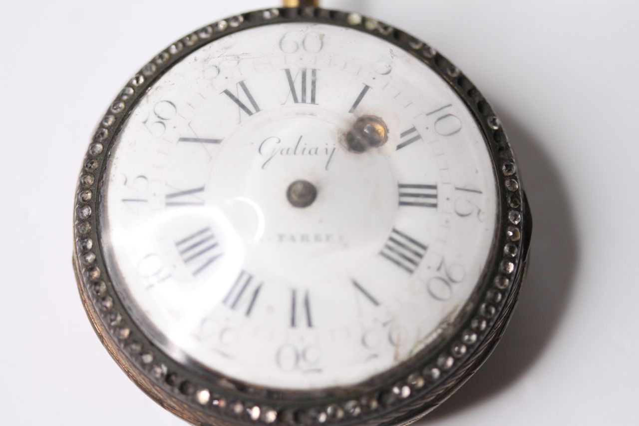 Galiay A.Tarbes Open Face Enamel Portrait Pocket Watch, circular white dial with roman numerals, - Image 2 of 6