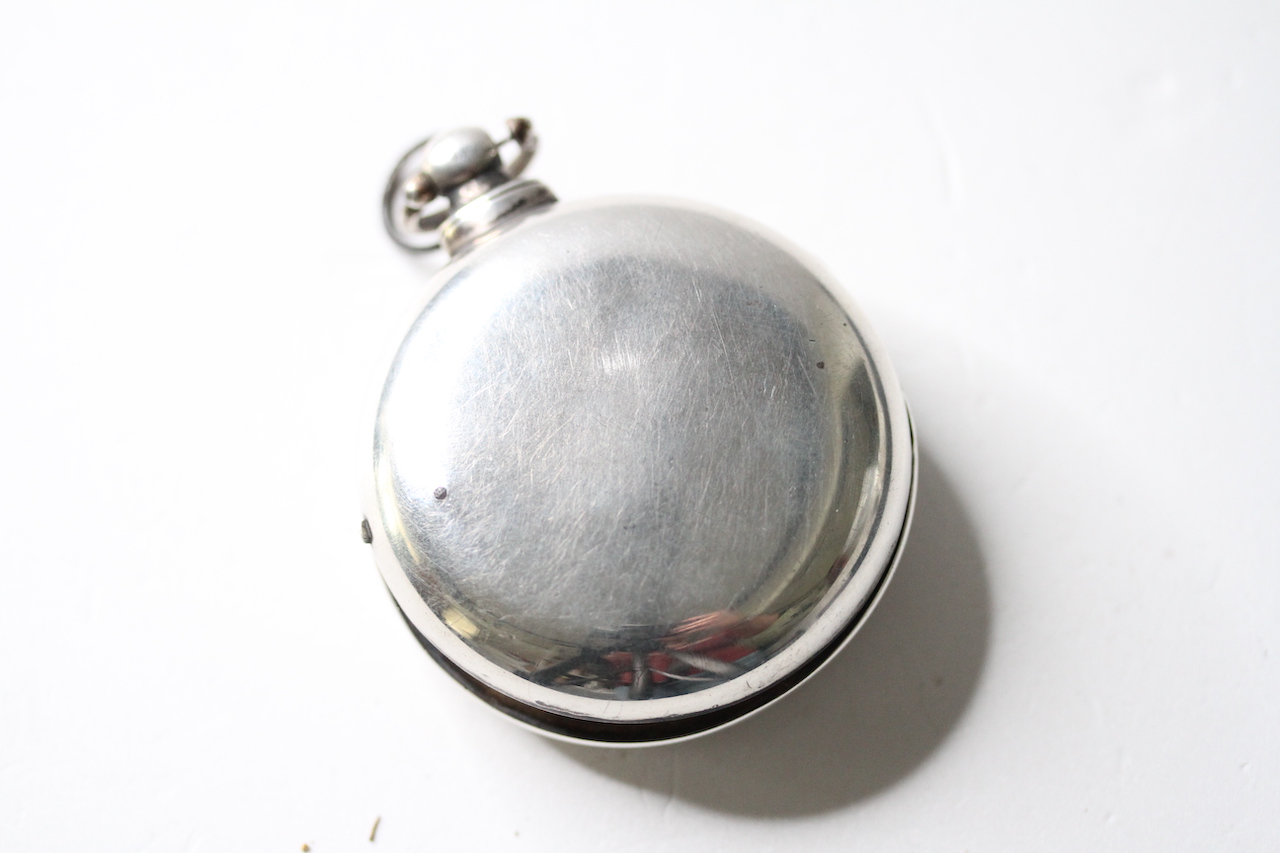 VERGE SILVER POCKET WATCH CIRCA 1840s, pear case, circular white dial with roman numeral hour - Image 2 of 4