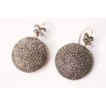 Pair Of Rose Cut Diamond Earrings, circular drops set with rose cut diamonds totalling approximately