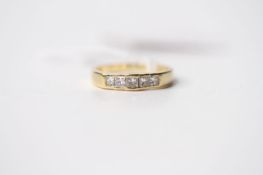 5 Stone Princess Cut Diamond Ring, 18ct yellow gold, size N, 3.7g.
