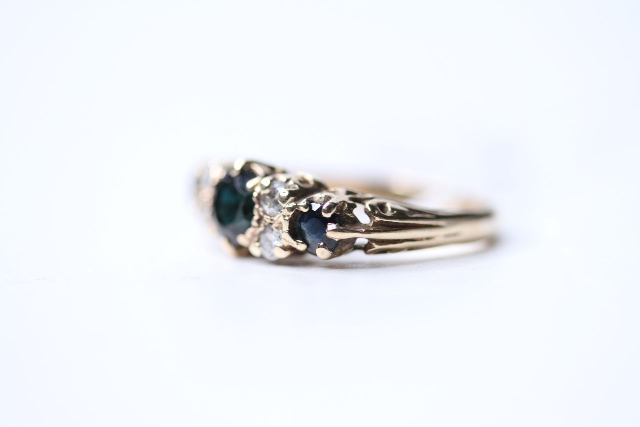 Sapphire & Diamond Ring, stamped 9ct yellow gold, size N. - Image 3 of 4