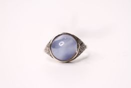Cabochon Star Sapphire Ring, set with a cabochon cut star sapphire, art deco style, size O.