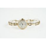 LADIES VERTEX 9CT GOLD WRISTWATCH, circular silver dial with hour markers and hands, 24mm case