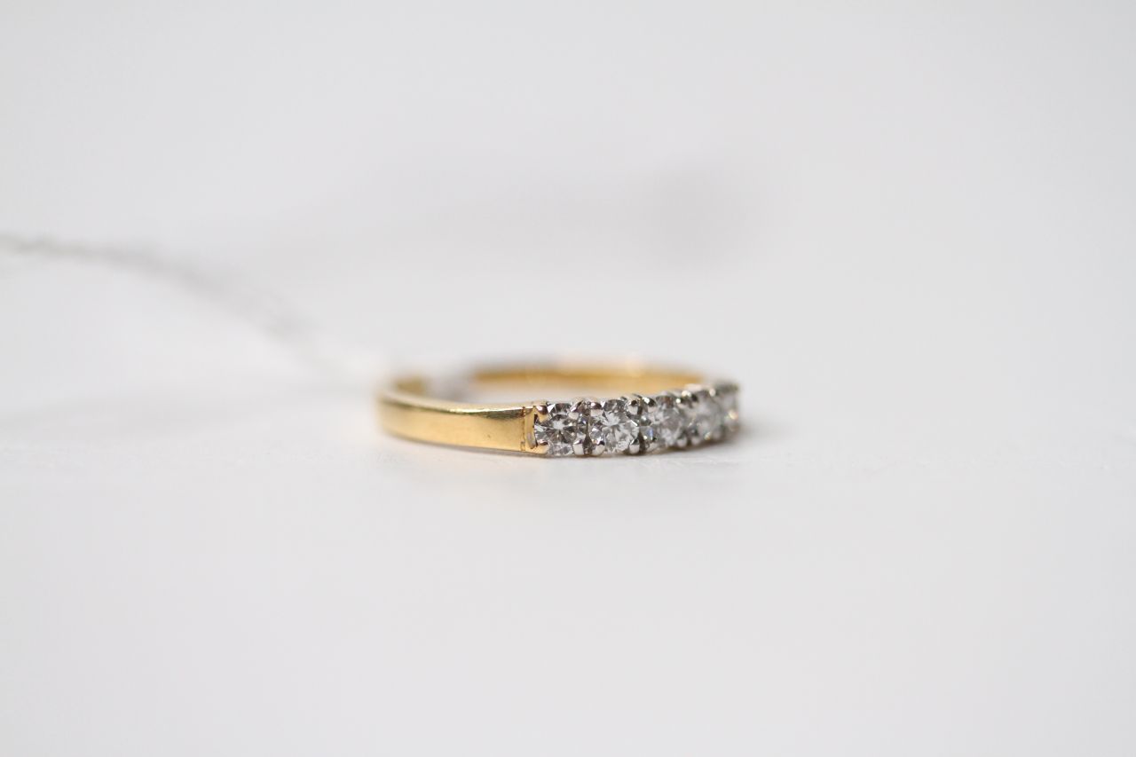 5 Stone Diamond Ring, stamped 18ct yellow gold, size I1/2, 1.5g. - Image 2 of 3