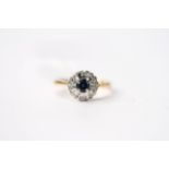 Sapphire & Diamond Ring, stamped 18ct yellow gold, size M, 2.8g.