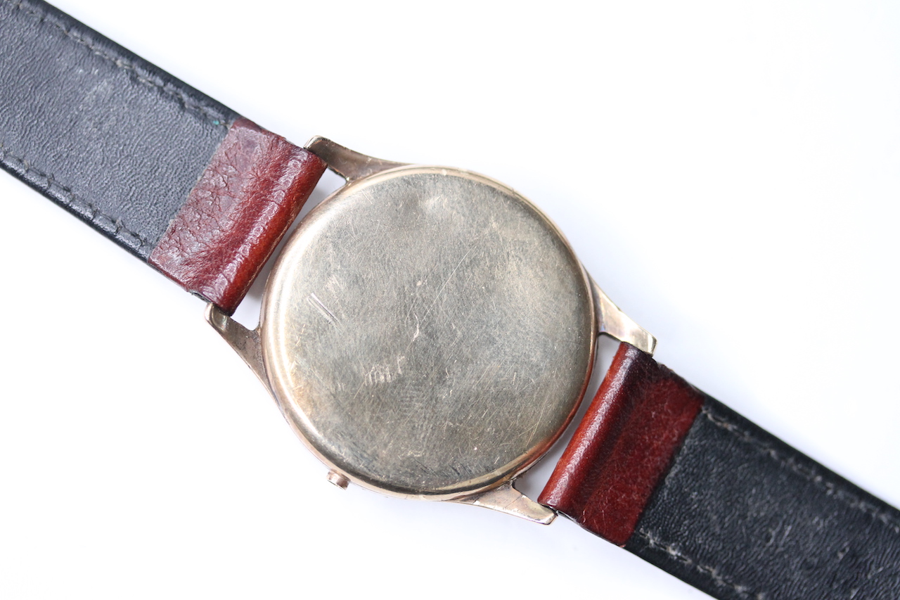 VINTAGE 9CT OMEGA 30T2 WITH BOX circa 1940s, circular dial, Arabic and dot hour markers, - Image 4 of 6
