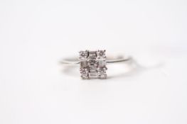 Diamond Square Cluster Ring, set with baguette and round brilliant cut diamonds, 18ct white gold,