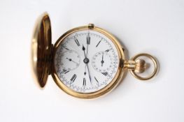 VINTAGE 18CT POCKET WATCH CHRONOGRAPH, circular white dial with roman numeral hour markers, two