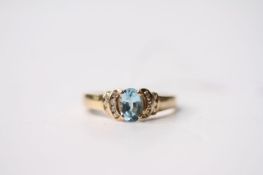 Aquamarine & Diamond Loren Ring, 14ct yellow gold, size R, 2.8g.