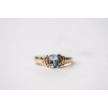 Aquamarine & Diamond Loren Ring, 14ct yellow gold, size R, 2.8g.