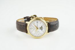 GENTLEMENS BREIL MOONPHASE CHRONOGRAPH WRISTWATCH REF. 1003, circular white dial with gold hour