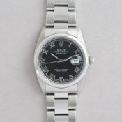 GENTLEMENS ROLEX OYSTER PERPETUAL DATEJUST WRISTWATCH REF. 16014 CIRCA, circular black gloss dial