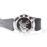 18CT CORUM FOR ASPREY DIAMOND BEZEL WRIST WATCH, black circular dial with two galloping horses,